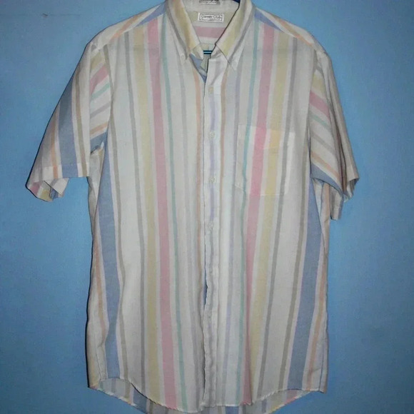 Vintage Career Club Short Sleeve Large Pastel Button Down Shirt - Picture 1 of 14